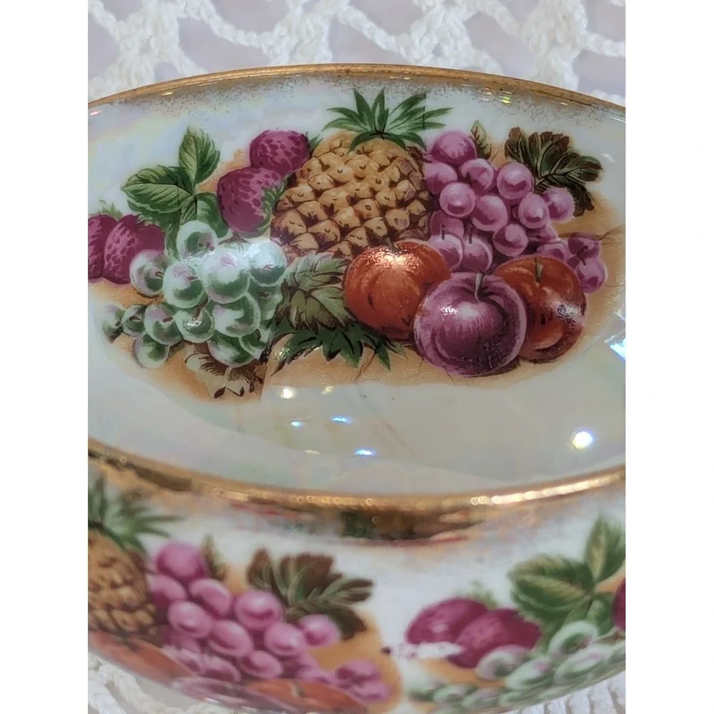 Vintage Royal Sealy China Floral Lusterware Broth Dish Gold Trim 1950s